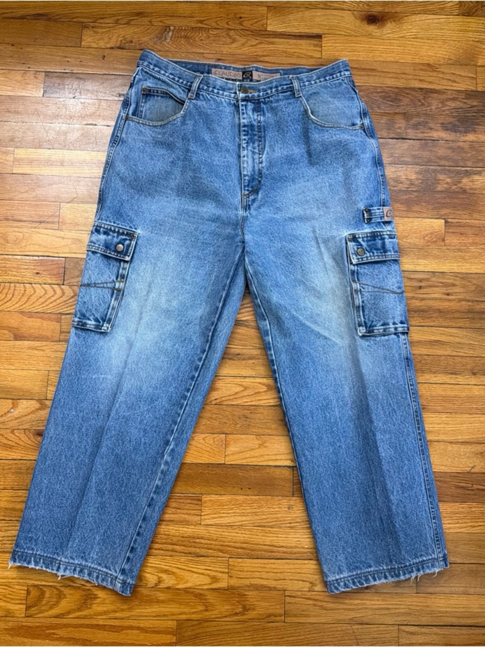 90’s Vintage Claudio Nucci Hip Hop Skating Cargo Blue Denim Jeans Used